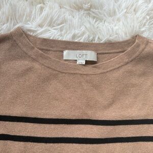 LOFT Camel Knit Sweater with Ebony Stripes